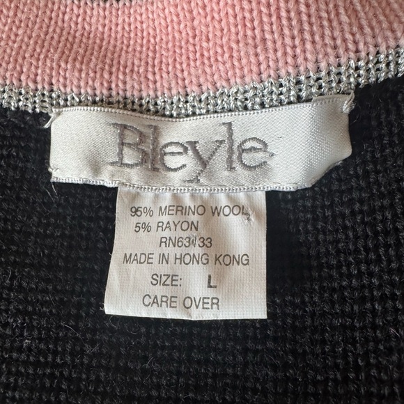 Vintage couture BLEYLE Merino wool cardigan black pink metallic silver large - Picture 15 of 15